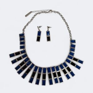 🌟3/$15 Metaphor Blue and Silver Rectangle Statement Necklace and Earring Set